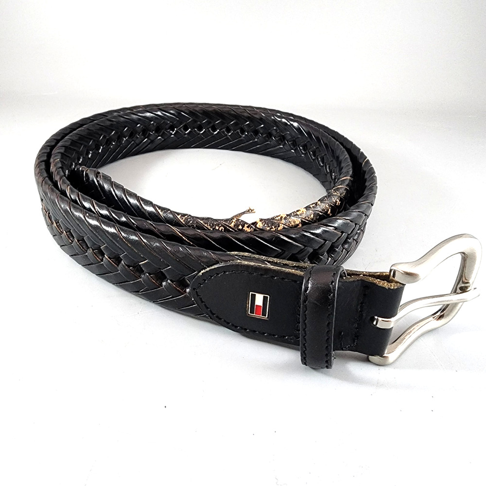 Tommy Hilfiger Men's Leather Trim Braided Belt Black 42 x 1-1/8"